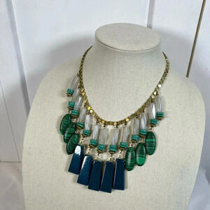 Unique Green and Gold Necklace - beautiful stones with brass accents